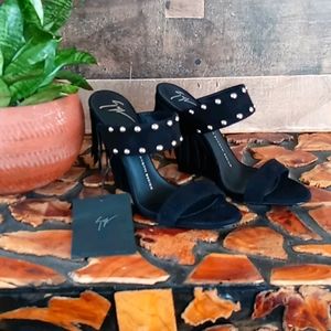 Giuseppe Zanotti Black Studded Fringe Wedges